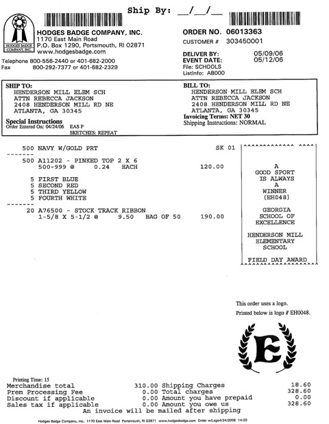 Image of Invoice with custom logo.